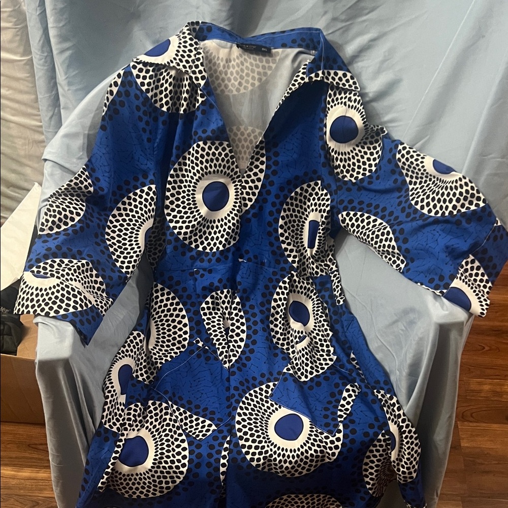 SHEIN Blue and White Long Sleeve Dress